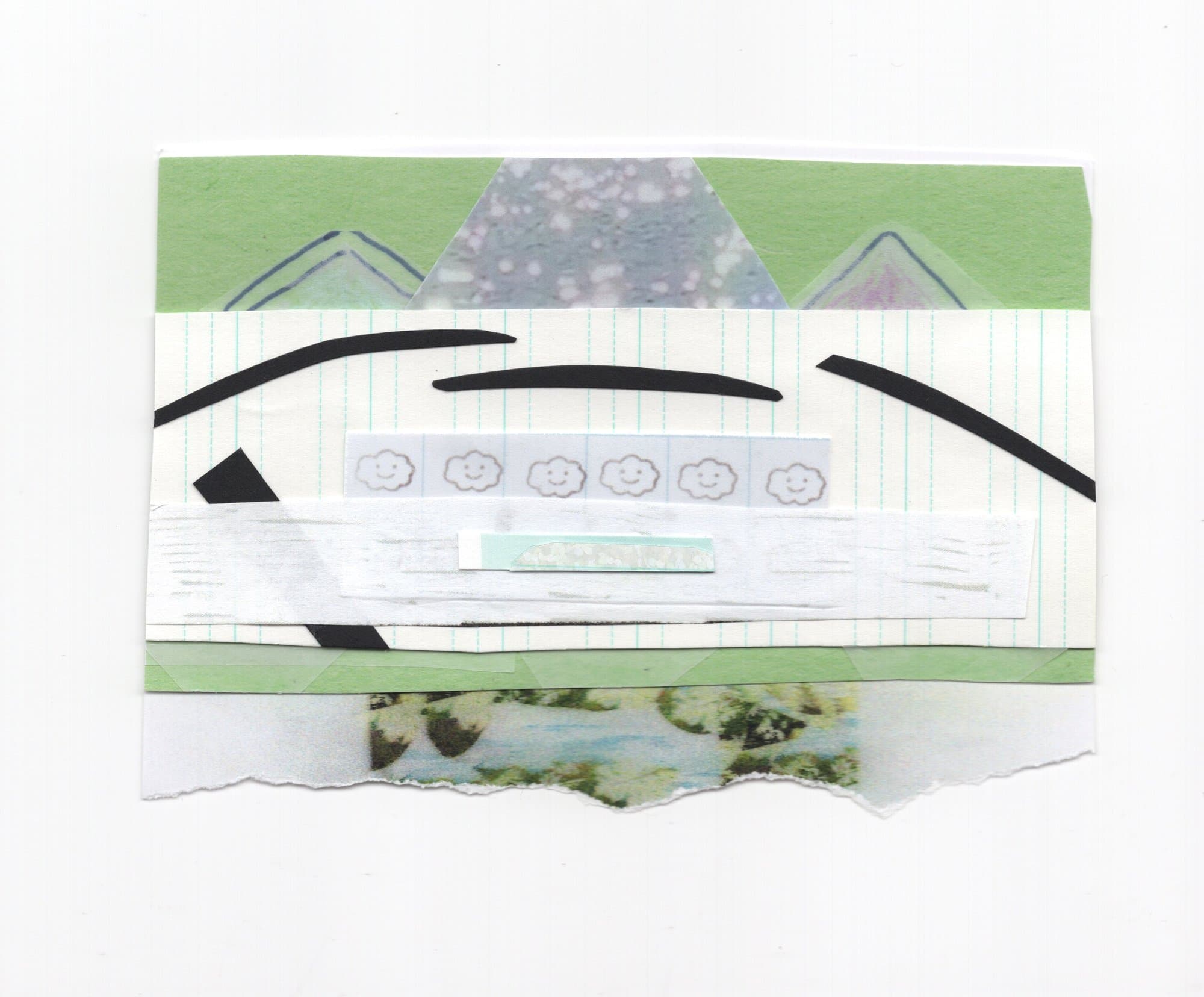 Chris Schultz, collage: green field with drawn packaging forms